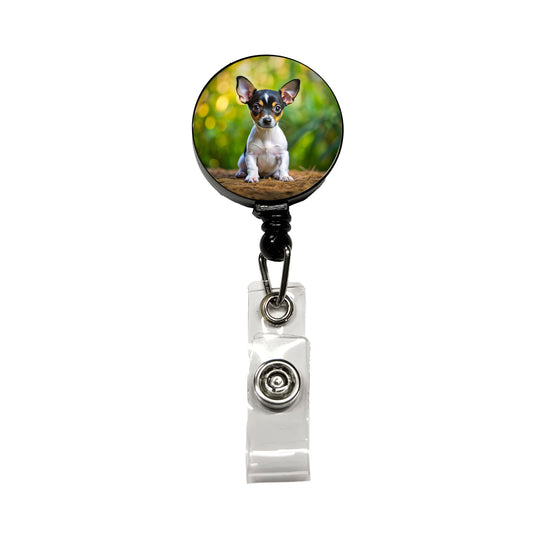 Rat Terrier Dog Puppy Photo Retractable ID Key Card Name Tag Badge Holder with Clip