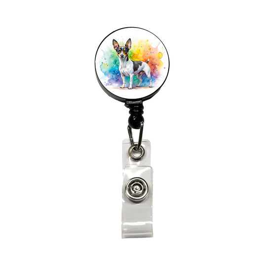 Rat Terrier Dog Watercolor Style Retractable ID Key Card Name Tag Badge Holder with Clip