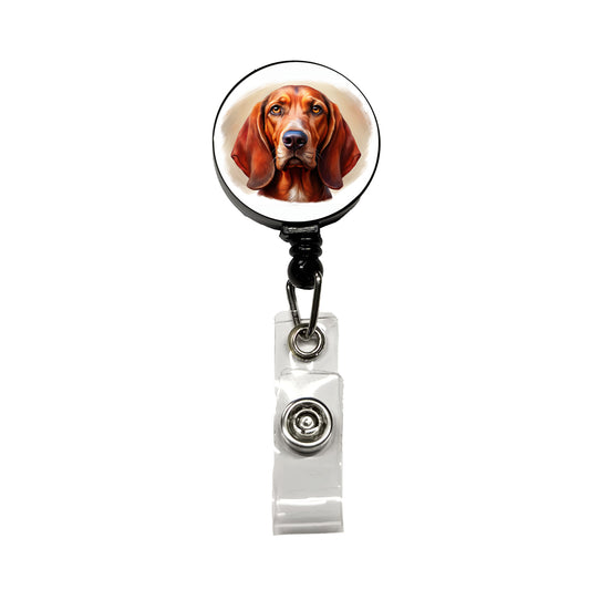 Redbone Coonhound Dog Illustration Retractable ID Key Card Name Tag Badge Holder with Clip