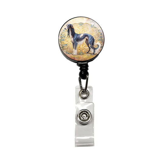 Saluki Dog Art Nouveau Retractable ID Key Card Name Tag Badge Holder with Clip