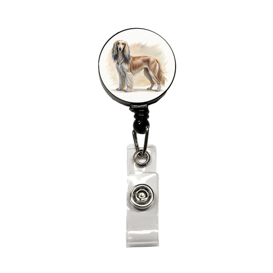 Saluki Dog Illustration Retractable ID Key Card Name Tag Badge Holder with Clip