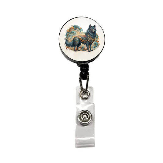 Schipperke Dog Art Nouveau Retractable ID Key Card Name Tag Badge Holder with Clip