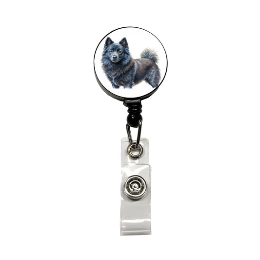 Schipperke Dog Illustration Retractable ID Key Card Name Tag Badge Holder with Clip
