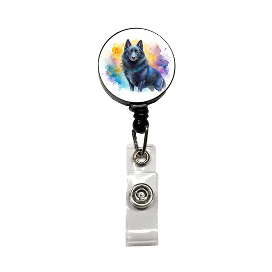 Schipperke Dog Watercolor Style Retractable ID Key Card Name Tag Badge Holder with Clip