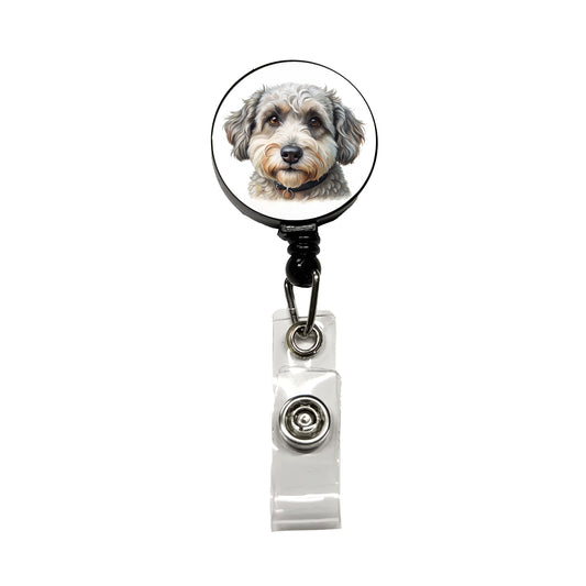 Schnoodle Dog Illustration Retractable ID Key Card Name Tag Badge Holder with Clip