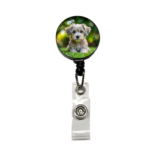 Schnoodle Dog Puppy Photo Retractable ID Key Card Name Tag Badge Holder with Clip