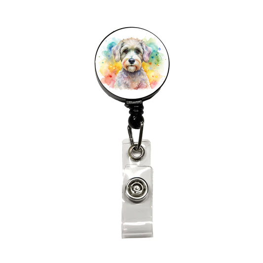Schnoodle Dog Watercolor Style Retractable ID Key Card Name Tag Badge Holder with Clip