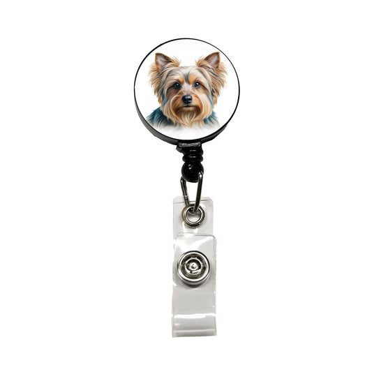 Silky Terrier Dog Illustration Retractable ID Key Card Name Tag Badge Holder with Clip
