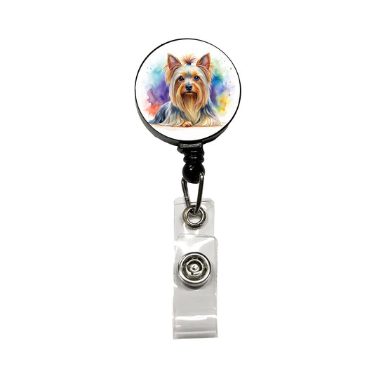 Silky Terrier Dog Watercolor Style Retractable ID Key Card Name Tag Badge Holder with Clip