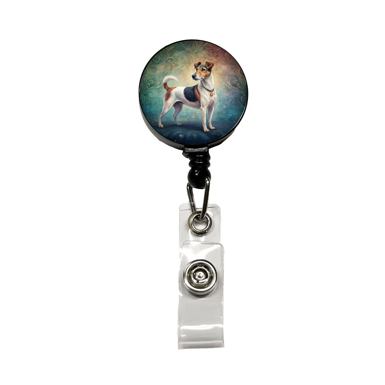 Smooth Fox Terrier Dog Art Nouveau Retractable ID Key Card Name Tag Badge Holder with Clip