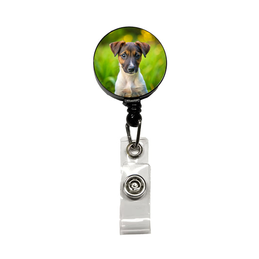 Smooth Fox Terrier Dog Puppy Photo Retractable ID Key Card Name Tag Badge Holder with Clip