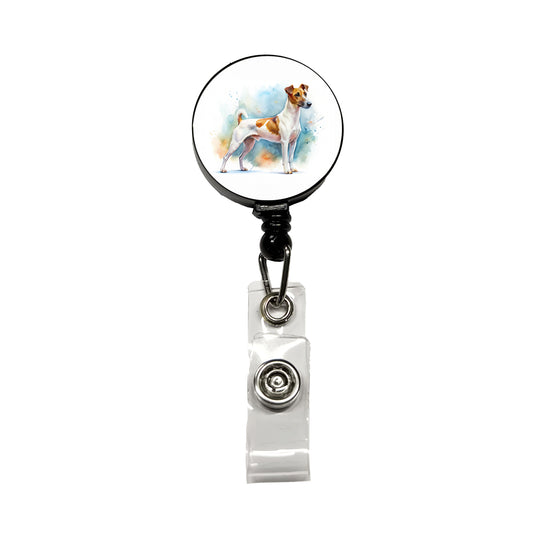 Smooth Fox Terrier Dog Watercolor Style Retractable ID Key Card Name Tag Badge Holder with Clip