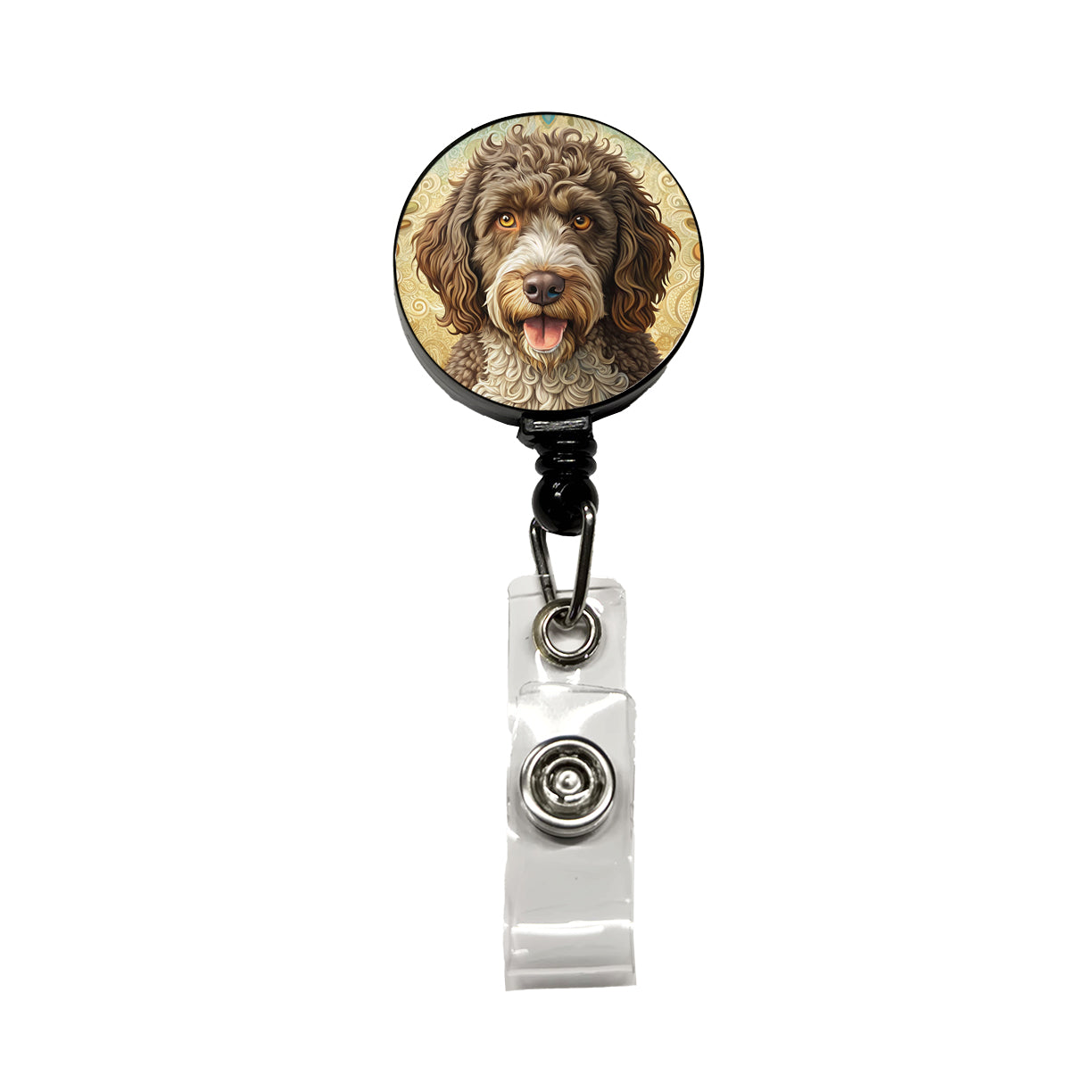 Spanish Water Dog Art Nouveau Retractable ID Key Card Name Tag Badge Holder with Clip