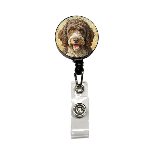 Spanish Water Dog Art Nouveau Retractable ID Key Card Name Tag Badge Holder with Clip