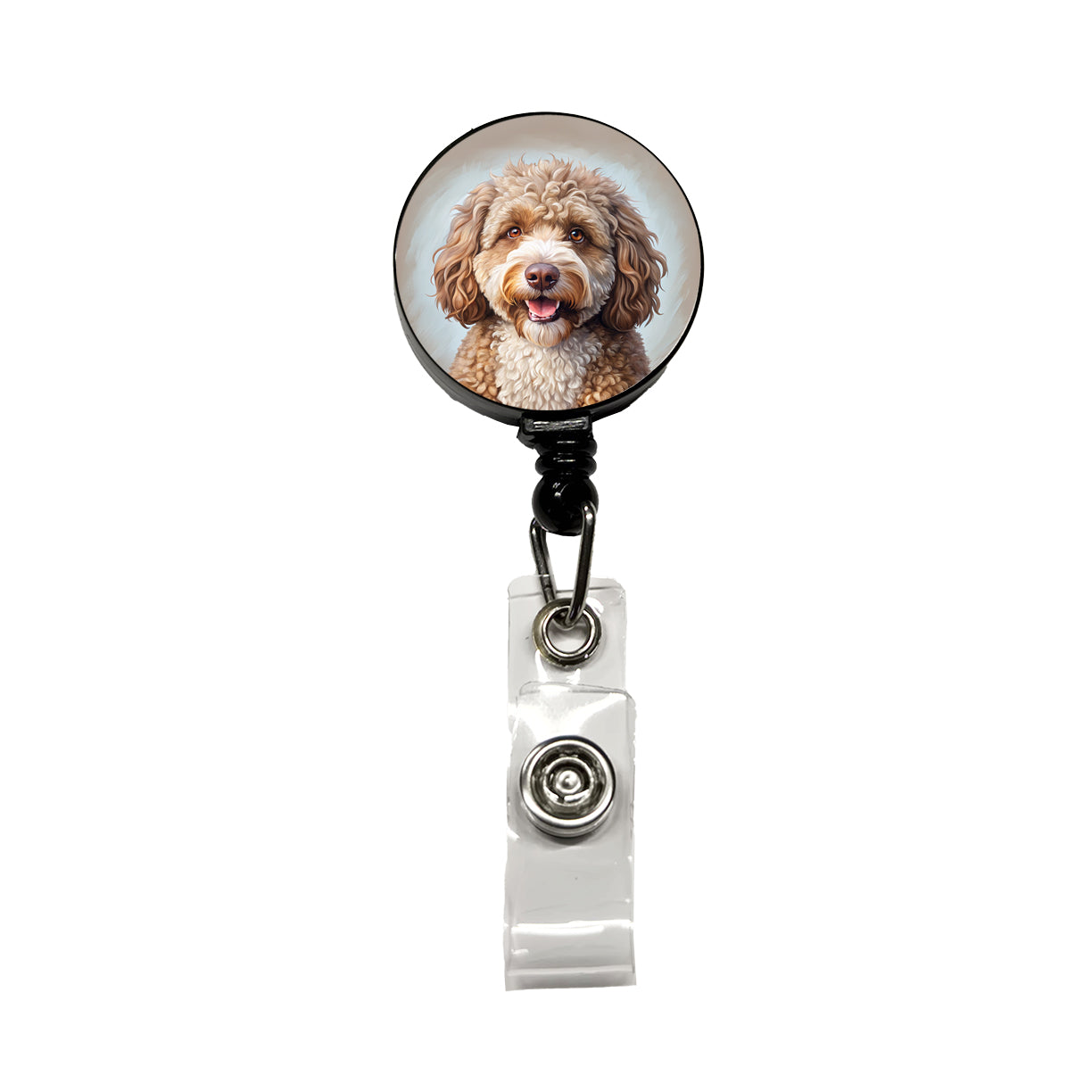 Spanish Water Dog Illustration Retractable ID Key Card Name Tag Badge Holder with Clip