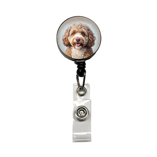 Spanish Water Dog Illustration Retractable ID Key Card Name Tag Badge Holder with Clip