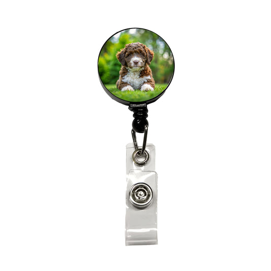 Spanish Water Dog Puppy Photo Retractable ID Key Card Name Tag Badge Holder with Clip