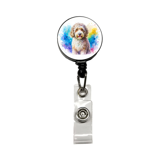 Spanish Water Dog Watercolor Style Retractable ID Key Card Name Tag Badge Holder with Clip