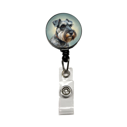 Standard Schnauzer Dog Illustration Retractable ID Key Card Name Tag Badge Holder with Clip