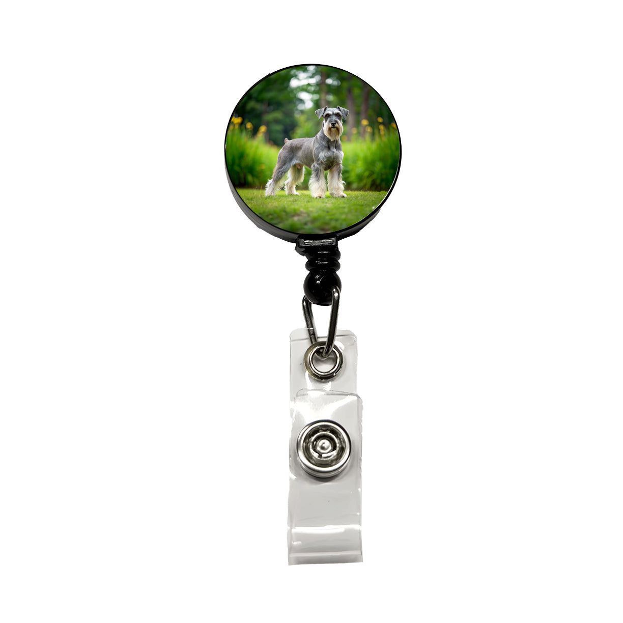 Standard Schnauzer Dog Photo Retractable ID Key Card Name Tag Badge Holder with Clip