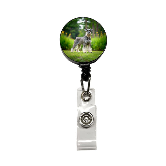 Standard Schnauzer Dog Photo Retractable ID Key Card Name Tag Badge Holder with Clip
