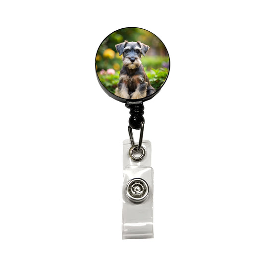Standard Schnauzer Dog Puppy Photo Retractable ID Key Card Name Tag Badge Holder with Clip