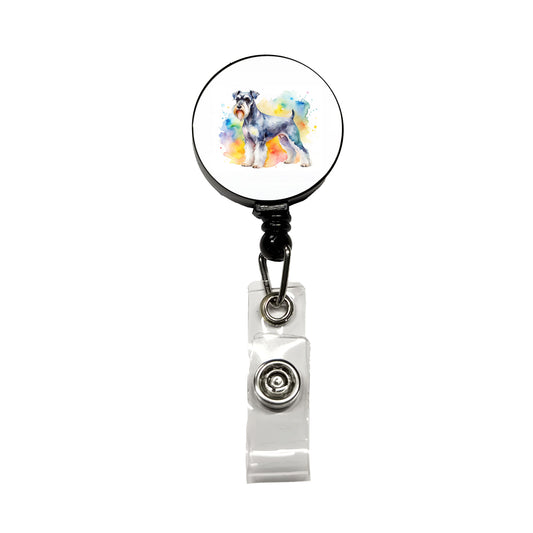 Standard Schnauzer Dog Watercolor Style Retractable ID Key Card Name Tag Badge Holder with Clip