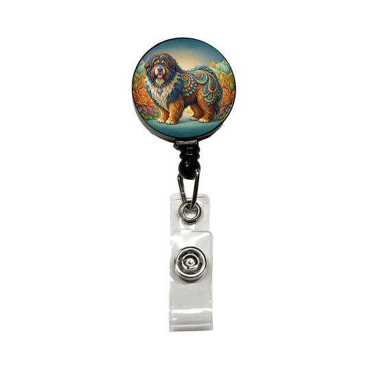 Tibetan Mastiff Dog Art Nouveau Retractable ID Key Card Name Tag Badge Holder with Clip