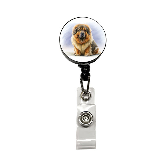 Tibetan Mastiff Dog Illustration Retractable ID Key Card Name Tag Badge Holder with Clip