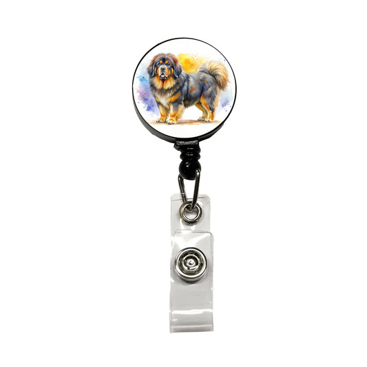 Tibetan Mastiff Dog Watercolor Style Retractable ID Key Card Name Tag Badge Holder with Clip