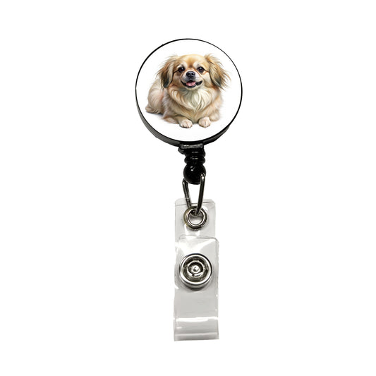 Tibetan Spaniel Dog Illustration Retractable ID Key Card Name Tag Badge Holder with Clip
