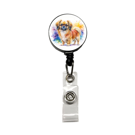 Tibetan Spaniel Dog Watercolor Style Retractable ID Key Card Name Tag Badge Holder with Clip