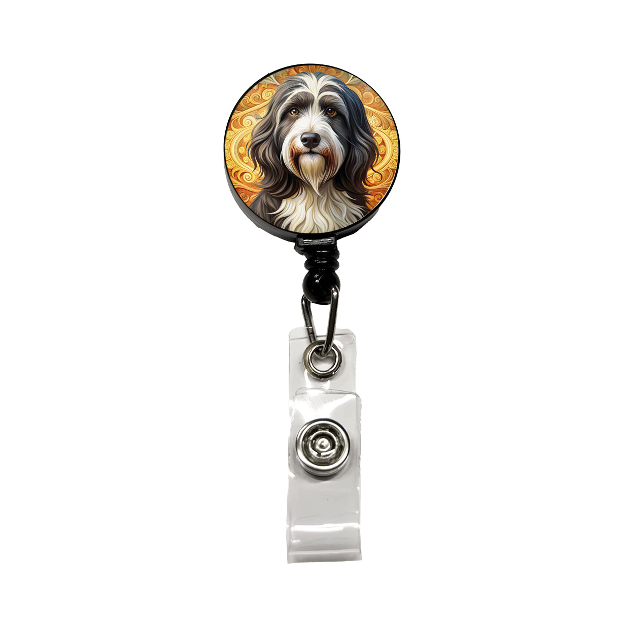 Tibetan Terrier Dog Art Nouveau Retractable ID Key Card Name Tag Badge Holder with Clip