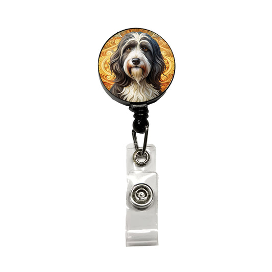 Tibetan Terrier Dog Art Nouveau Retractable ID Key Card Name Tag Badge Holder with Clip