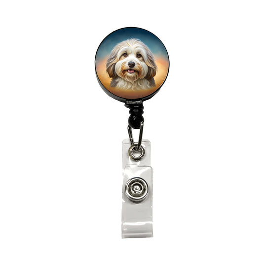Tibetan Terrier Dog Illustration Retractable ID Key Card Name Tag Badge Holder with Clip