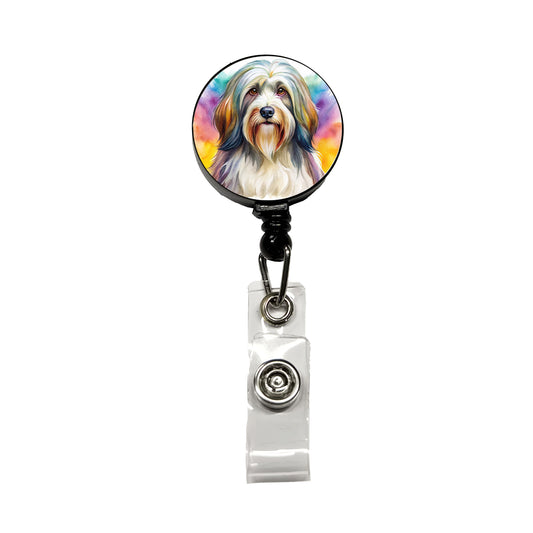 Tibetan Terrier Dog Watercolor Style Retractable ID Key Card Name Tag Badge Holder with Clip