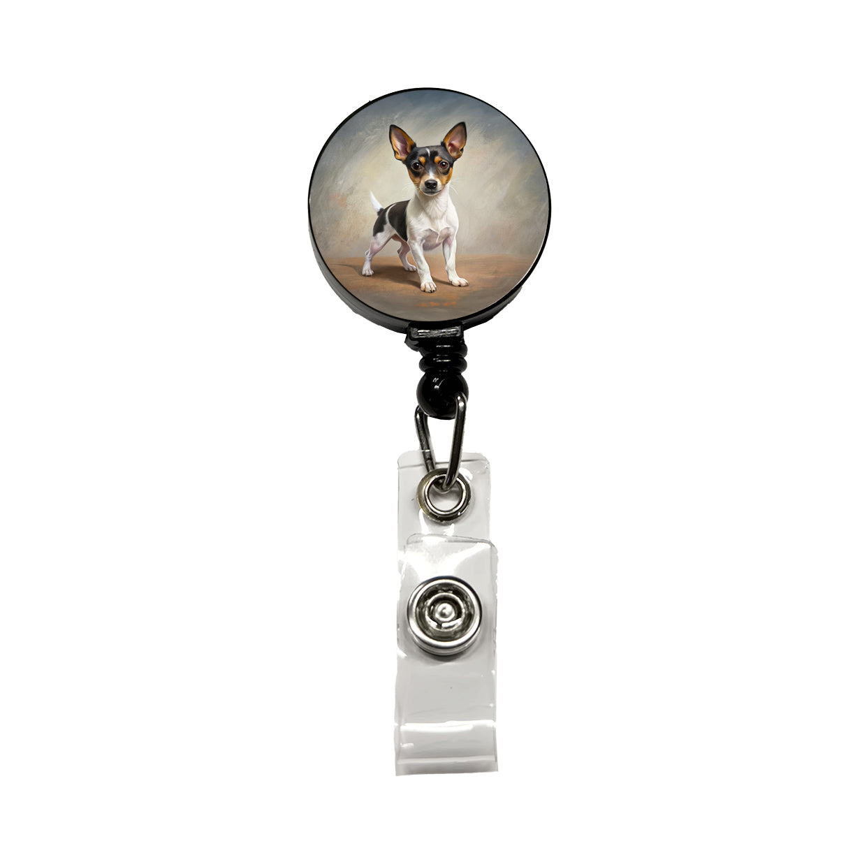 Toy Fox Terrier Dog Illustration Retractable ID Key Card Name Tag Badge Holder with Clip