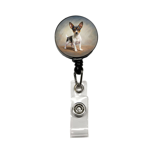 Toy Fox Terrier Dog Illustration Retractable ID Key Card Name Tag Badge Holder with Clip