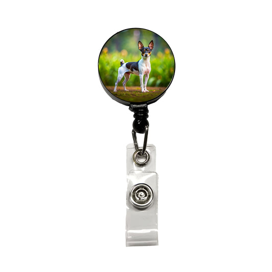 Toy Fox Terrier Dog Photo Retractable ID Key Card Name Tag Badge Holder with Clip