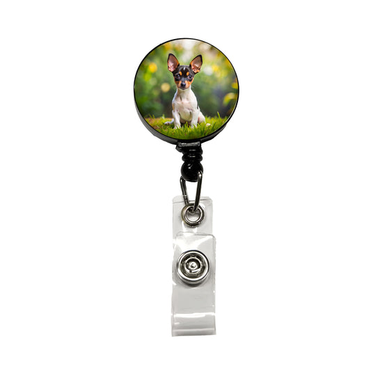 Toy Fox Terrier Dog Puppy Photo Retractable ID Key Card Name Tag Badge Holder with Clip