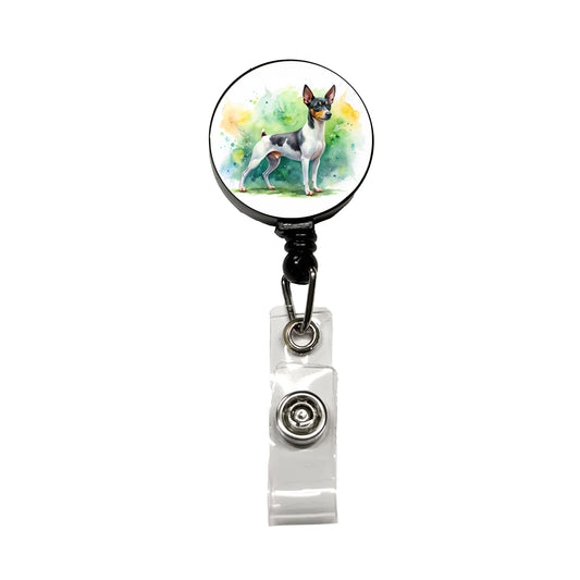 Toy Fox Terrier Dog Watercolor Style Retractable ID Key Card Name Tag Badge Holder with Clip