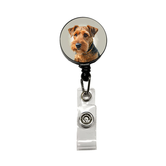 Welsh Terrier Dog Illustration Retractable ID Key Card Name Tag Badge Holder with Clip
