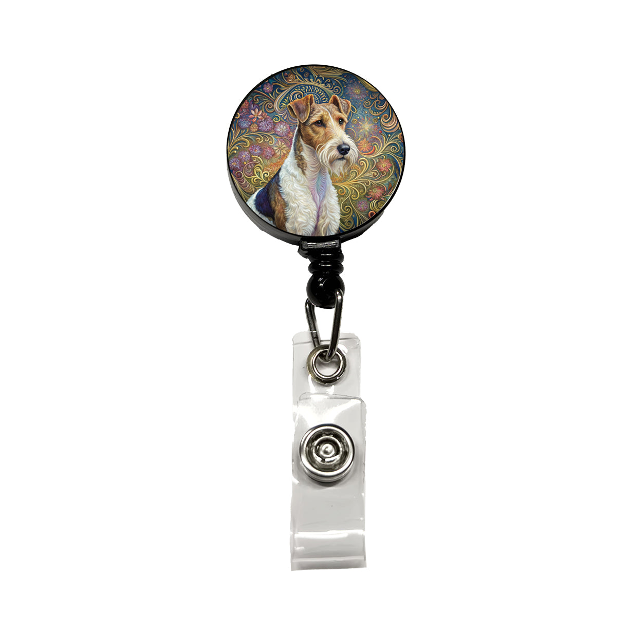 Wire Fox Terrier Dog Art Nouveau Retractable ID Key Card Name Tag Badge Holder with Clip