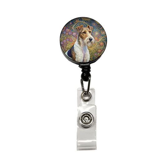 Wire Fox Terrier Dog Art Nouveau Retractable ID Key Card Name Tag Badge Holder with Clip
