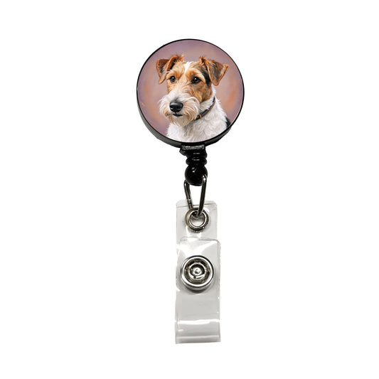 Wire Fox Terrier Dog Illustration Retractable ID Key Card Name Tag Badge Holder with Clip