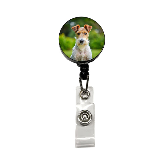 Wire Fox Terrier Dog Photo Retractable ID Key Card Name Tag Badge Holder with Clip