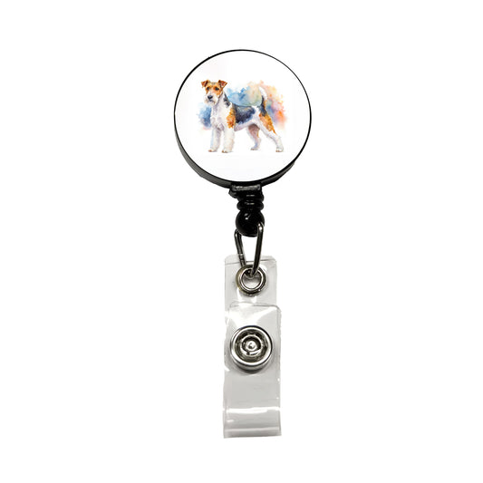 Wire Fox Terrier Dog Watercolor Style Retractable ID Key Card Name Tag Badge Holder with Clip