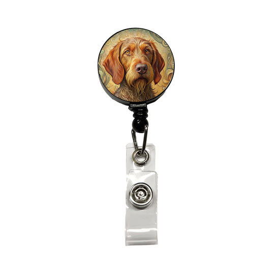 Wirehaired Vizsla Dog Art Nouveau Retractable ID Key Card Name Tag Badge Holder with Clip