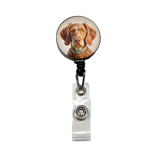 Wirehaired Vizsla Dog Illustration Retractable ID Key Card Name Tag Badge Holder with Clip