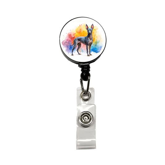 Xoloitzcuintli Xolo Mexican Hairless Dog Watercolor Style Retractable ID Key Card Name Tag Badge Holder with Clip